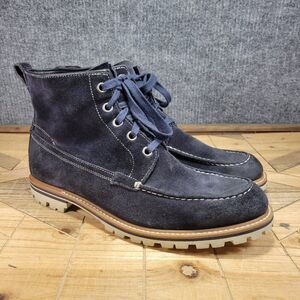 John Varvatos Men's 11.5 Moc Toe Lace Up Boot Navy Suede Leather  Combat Hike